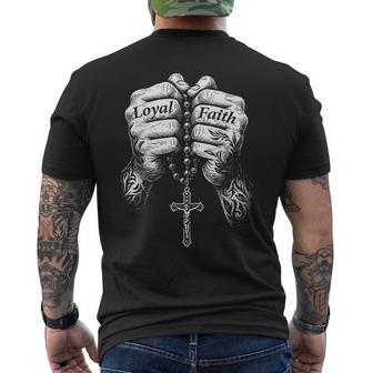 Tattooed Hands Rosary Cross Religious Chicano Mexican Men's T-shirt Back Print | Mazezy