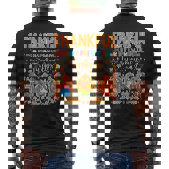 Teach Thanksgiving Teacher Thankful For My Preschool Turkeys Men's Back Print T-Shirt | Mazezy