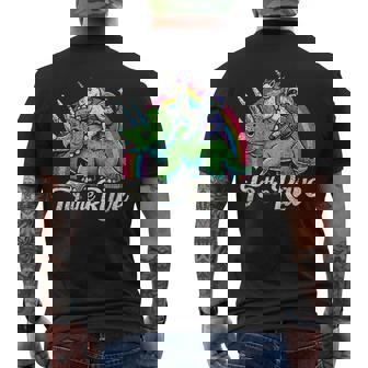 Techno Party Unicorn Sloth Dinosaur Rave Music Men's Back Print T-Shirt | Mazezy