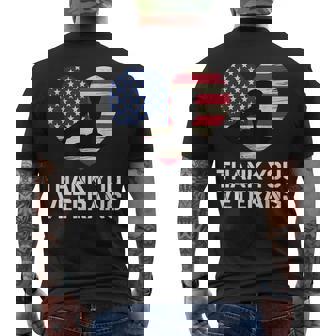 Thank You Veterans Day American Flag Heart Patriotic Hero Men's T-shirt Back Print | Mazezy