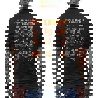 Thanksgiving PE Teacher Turkey Playing Football Baseball Men's Back Print T-Shirt | Mazezy