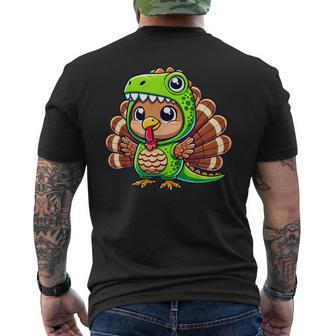 Thanksgiving Turkey In T-Rex Costume Dinosaur Disguise Men's T-shirt Back Print - Thegiftio UK
