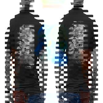 Three Blue Jay Moon Avian Wildlife Birdwatching Bird Lover Men's T-shirt Back Print | Mazezy