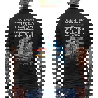 Treat 'Em And Yeet 'Em Skeleton Ambulance Humor Adult Men's T-shirt Back Print - Monsterry