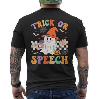 Trick Or Speech Halloween Slp Retro Speech Therapy Halloween Men's T-shirt Back Print - Thegiftio UK