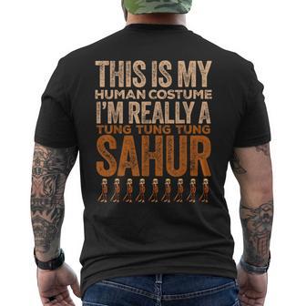 Tung Tung Tung Sahur Human Costume Halloween Men's T-shirt Back Print - Monsterry