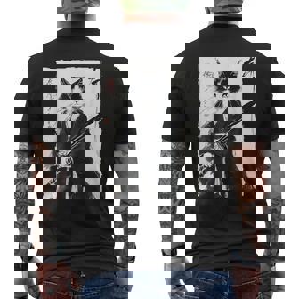 Tuxedo Samurai Cat Japanese Ink Painting Swordsman Men's T-shirt Back Print | Seseable FR