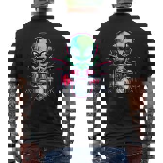 Ufo Alien Playing Drum Set Percussionist Drummer Graphic Men Men's T-shirt Back Print - Thegiftio