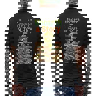 Unearth A Story Triceratops Dinosaur Reading Books Cute Dino Men's T-shirt Back Print | Mazezy