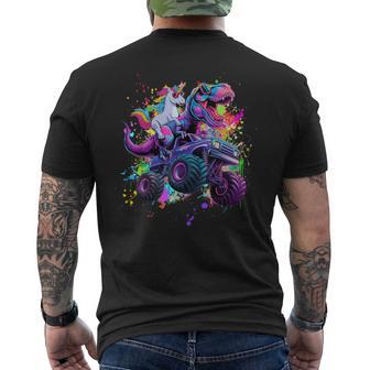 Unicorn Riding Dinosaur Monster Truck Men's T-shirt Back Print - Thegiftio UK