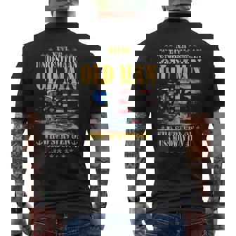 USS Midway CV 41 Aircraft Carrier Flag Underestimate Old Man Men's Back Print T-Shirt | Mazezy