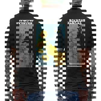 Van Gogh Black Cat With Sunflowers Cat Men's T-shirt Back Print - Monsterry