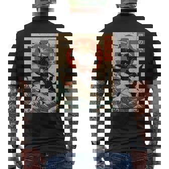 Vintage Anime Cat Japanese Samurai Cat Riding Shark Men's T-shirt Back Print | Seseable CA