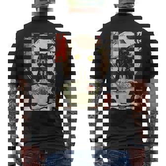 Vintage Cat Eating Ramen Japanese Noodles Men's T-shirt Back Print | Mazezy