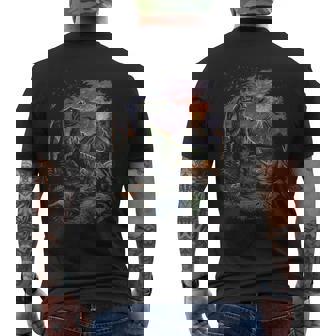 Vintage Dinosaur 90S T Rex And Triceratops Volcano Nature Men's T-shirt Back Print - Monsterry