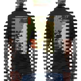 Vintage Japanese Cat Book Lovers Ufo Alien Abduction Cat Dad Men's T-shirt Back Print | Seseable FR