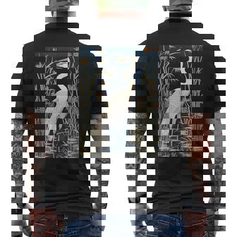 Vintage Japanese Fine Art Crane Bamboo And Iris Koryusai Men's Back Print T-Shirt | Mazezy