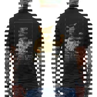 Vintage Orange Tabby Cat Playing Music Cat Lovers Dj Lovers Men's T-shirt Back Print - Monsterry