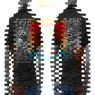 Vintage Pew Raccoon Gamer Video Games Raccoon Lovers Gaming Men's T-shirt Back Print | Mazezy