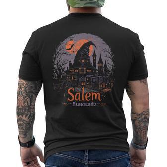 Vintage Salem Massachusetts Halloween Skyline Cityscape Men's T-shirt Back Print - Thegiftio UK