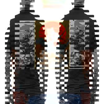 Vintage Samurai Cat Riding Dinosaur Japanese Cat Samurai Men's T-shirt Back Print | Seseable UK