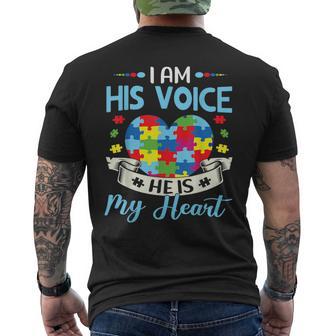 I Am His Voice He Is My Heart Autism Awareness Puzzle Piece Men's T-shirt Back Print - Thegiftio UK