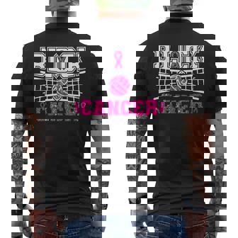 Volleyball Breast Cancer Awareness Block Out Cancer Pink Men's T-shirt Back Print | Mazezy