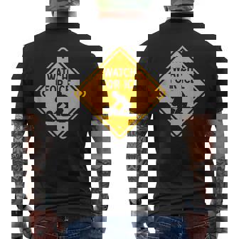 Watch For Ice Highway Road Sign Men's T-shirt Back Print - Thegiftio