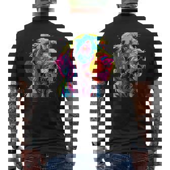 Watercolor Colorful German Wirehaired Dog Men's Back Print T-Shirt | Mazezy