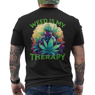 Weed Is My Therapy 420 Retro Cool Cannabis Blunt Smoking Men's T-shirt Back Print - Thegiftio UK