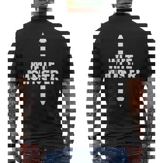 White Monster With Up And Down Arrows Men's T-shirt Back Print - Monsterry