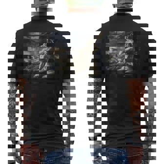 Wolf Sitting Under Tree Meme Men's T-shirt Back Print - Thegiftio