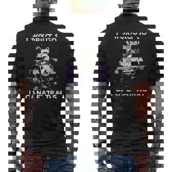 I Workout So I Can Eat Trash Raccoon Gym Weightlifting Men's T-shirt Back Print - Thegiftio