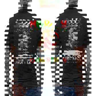 Xmas Lighting Santa Rock Climbing Merry Christmas Men's Back Print T-Shirt | Mazezy