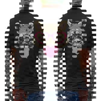 かわいいアライグマが吹くピンクのバレンタイン ハート バブルガム メンズTシャツ バックプリント - Kawaiitshirt