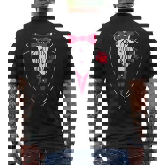 かわいいレッドパピヨンとローズのタキシード。 メンズTシャツ バックプリント - Kawaiitshirt