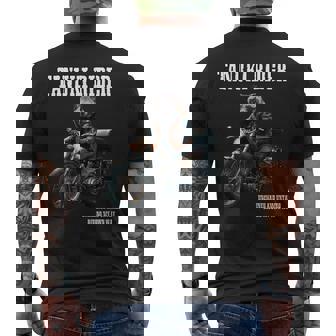 たぬきライダー バイク ビンテージ かっこいいタヌキ 狸 おもしろ 日本 動物 ユニーク オートバイ 乗り物 メンズTシャツ バックプリント - Kawaiitshirt