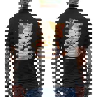 わがまま猫 寿司ねこ ラーメン好き かわいい おもしろ マンガ メンズTシャツ バックプリント - Kawaiitshirt