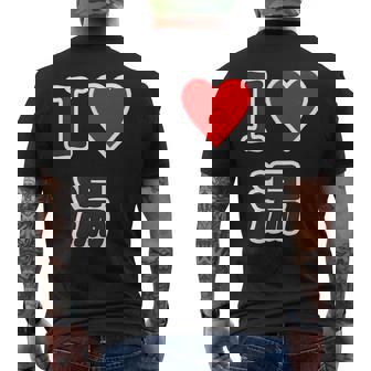 アイラブ・湯【変なデザイン屋さん】温泉 お風呂 銭湯 お土産 旅行 ハート スタッフ メッセージ・面白い デザイン メンズTシャツ バックプリント - Kawaiitshirt