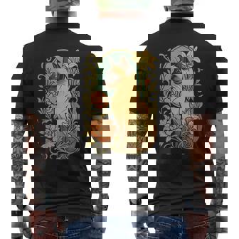 エレガントなガーデンフローラルに囲まれたヴィンテージシャム猫 メンズTシャツ バックプリント - Kawaiitshirt