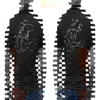 エレガントなラインアート 金魚 ミニマリスト 魚の描画 長袖tシャツ メンズTシャツ バックプリント - Kawaiitshirt