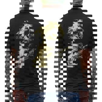 ギターロッカー ギタリスト 動物 パンク グランジ犬とマルチーズ メンズTシャツ バックプリント - Kawaiitshirt