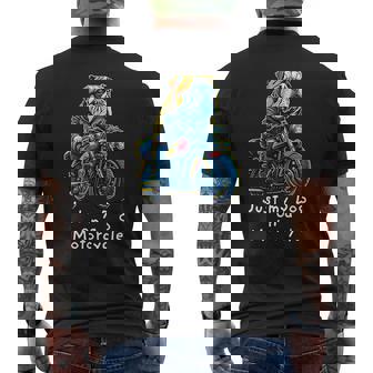 クリスマスのバイクに乗るかわいいイングリッシュブルドッグ。 メンズTシャツ バックプリント - Kawaiitshirt