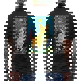 ゴッホ動物アート 動物愛好家のためのかわいいコーギー犬 メンズTシャツ バックプリント - Kawaiitshirt