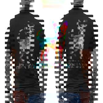 チワワ ママ 水彩画 芸術的 犬 恋人 ティーカップ メンズTシャツ バックプリント - Kawaiitshirt