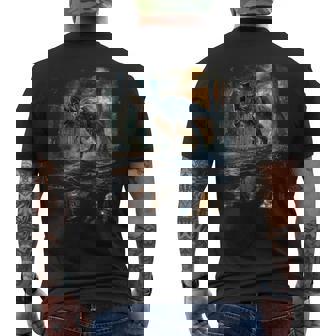 ティレックス 夜に吠える恐竜 リアルなグラフィックデザイン 長袖tシャツ メンズTシャツ バックプリント - Kawaiitshirt