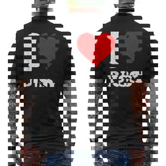 レッドハート I Love Pussy メンズTシャツ バックプリント - Kawaiitshirt