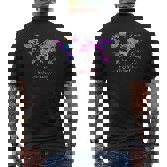 ワンダーラストの世界地図 メンズTシャツ バックプリント - Kawaiitshirt