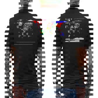 世界地図と世界の国の旗 メンズTシャツ バックプリント - Kawaiitshirt