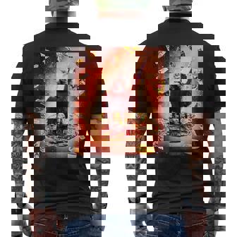 宇宙 猫 ライディング ラマ ユニコーン ピザ メンズTシャツ バックプリント - Kawaiitshirt